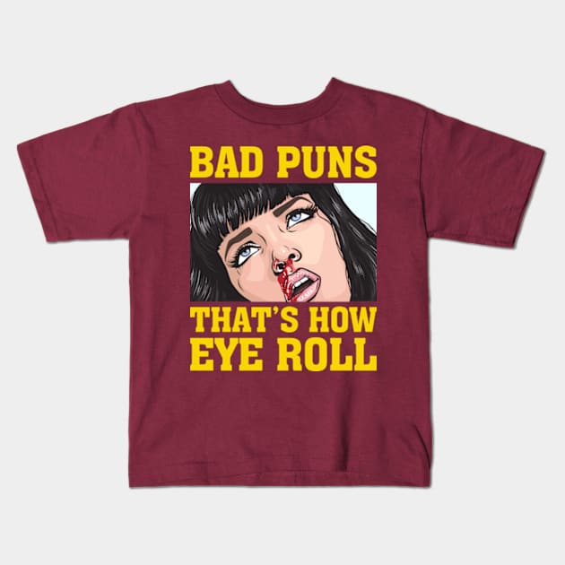 Bad Puns That's How I Roll Kids T-Shirt by Three Meat Curry